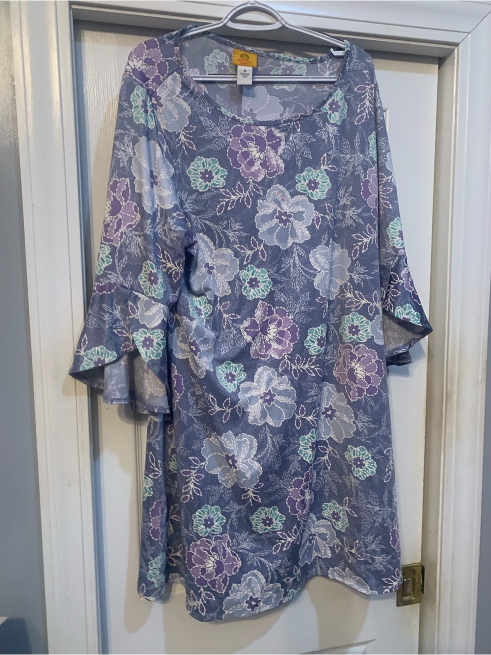 Ruby Rd. Lavender Floral Bell Sleeve Tunic Dress Womens Plus Size